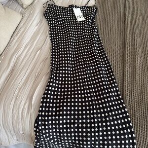 Zara Black and White Silk Maxi Dress with Spaghetti Straps